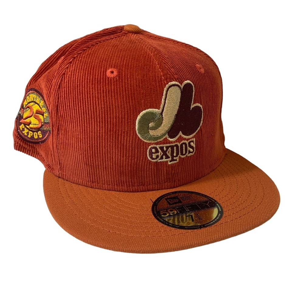 Montreal Expos New Era 25th Anniversary Corduroy Burnt Orange 59FIFTY Hat 7 3/8